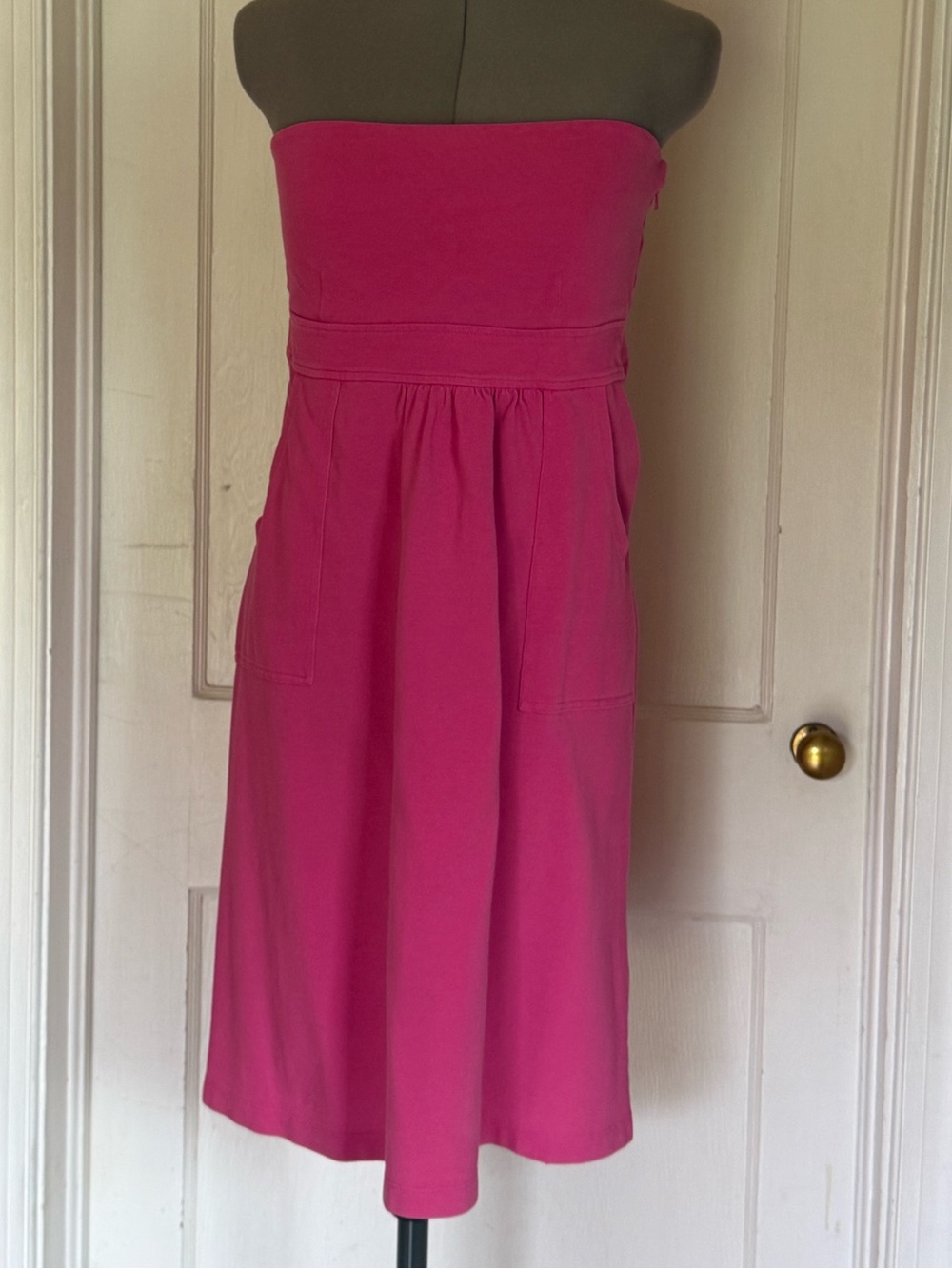 Bubblegum pink pique strapless sundress with POCKETS